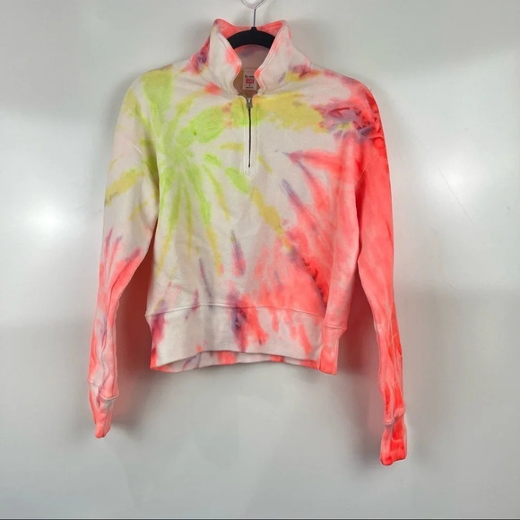 NEW RE/DONE x Hanes 70s Half Zip Neon Space Dye Tie Dye Pull Over Sweater Small - Picture 2 of 9
